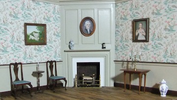 Angled fireplace in corner room box class by Peter Kendall.